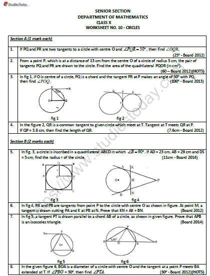 Cbse Class 10 Mathematics Circles Worksheet Set D 2348